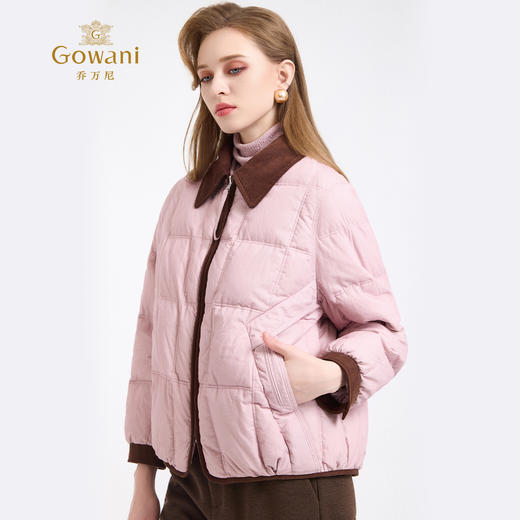 【鹅绒】乔万尼复古撞色拼接翻领90白鹅绒拉链款保暖宽松羽绒服ED4T757 商品图1