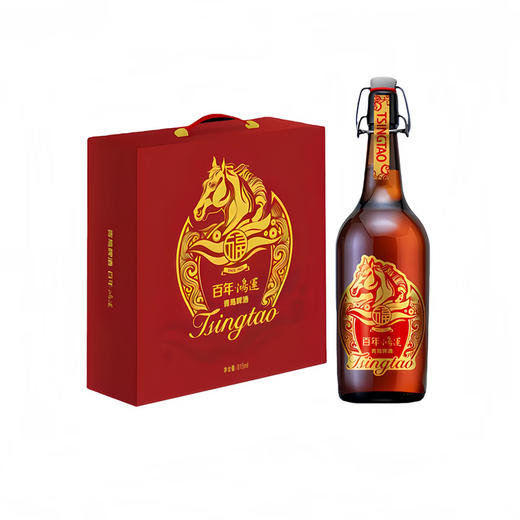 青岛啤酒（TsingTao） 百年鸿运马年生肖酒  815mL 1瓶 礼盒装带双杯卡片  商品图4