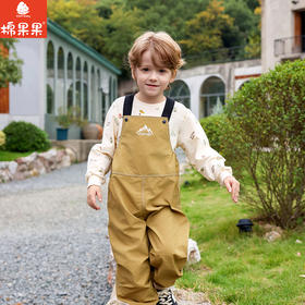 棉果果春季新品男童涤丝纺卡其色裤子梭织背带裤M102204326168