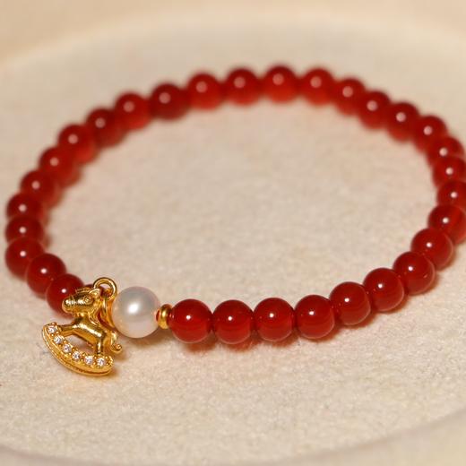 红玛瑙珍珠手串 单颗珍珠 5-6mm 玛瑙珠子 4mm  三颗珍珠 6-7mm 玛瑙珠子 6mm 配件 925 银镀金   新年氛围感 商品图13