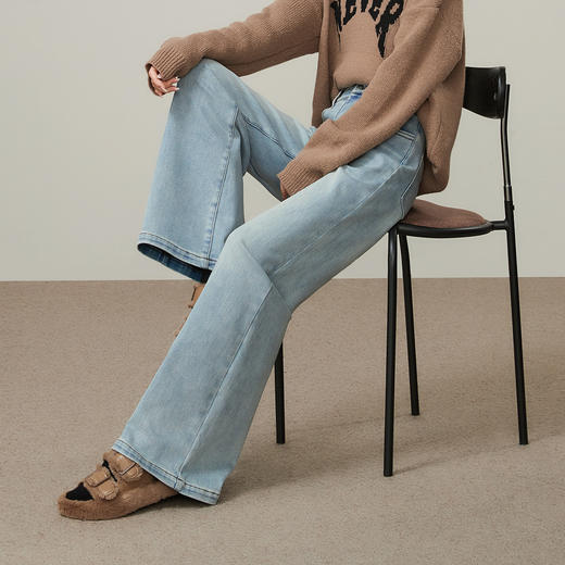 【两种裤长！初春-筒喇-牛仔】逸阳磨毛短绒高弹加厚显瘦A版阔腿裤7467 商品图2