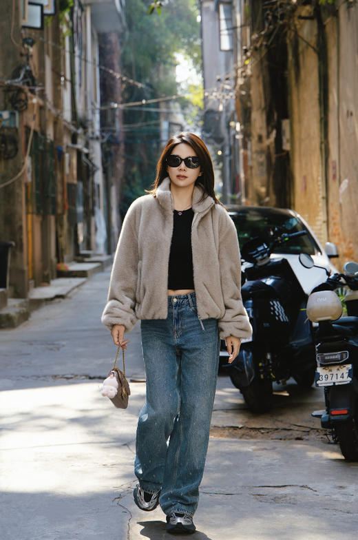 极限特惠 现货发 渠道货 MC环保皮草 时髦立领 拉链外套 保暖松弛 我穿L 商品图7