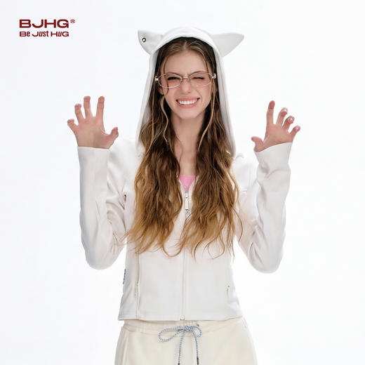 BJHG不计后果珍珠兔耳卫衣外套女春款修身设计感休闲百搭开衫上衣 商品图0