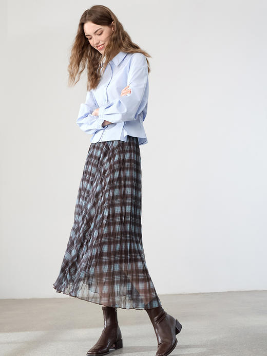 【百图lulu定制】【潮汐半裙】  复古格子   百褶半身裙  A字半裙 商品图6