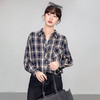 西遇藏青色格子衬衫女2026年春季新款复古港风宽松翻领长袖上衣SS060147 商品缩略图1