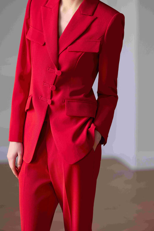 法小曼*子珍红色长袖年会主持西装套裤女高级感总裁演讲职业西服套装女 商品图2