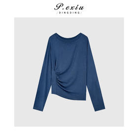 04-6潘依绣丁丁宠粉时髦不规则褶皱圆领长袖T恤Q2684