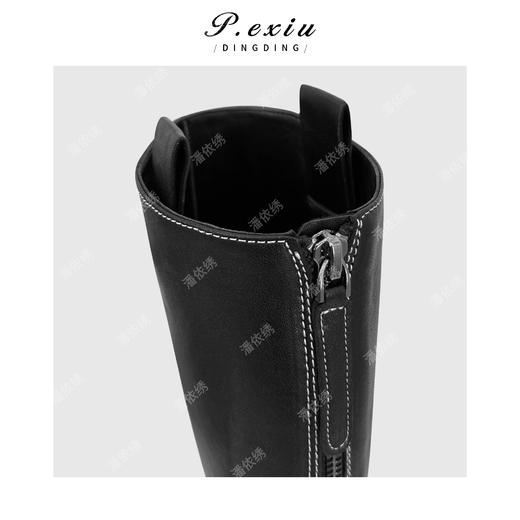 潘依绣丁丁宠粉PanYiXiu/潘依绣打蜡小牛皮明线设计无重量感马术靴时装靴 N2515 商品图3