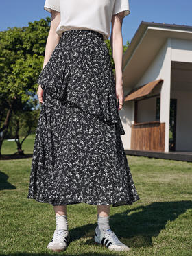 【百图lulu定制】【夏荷半裙】 南法  气质  荷叶边   高腰碎花半身裙