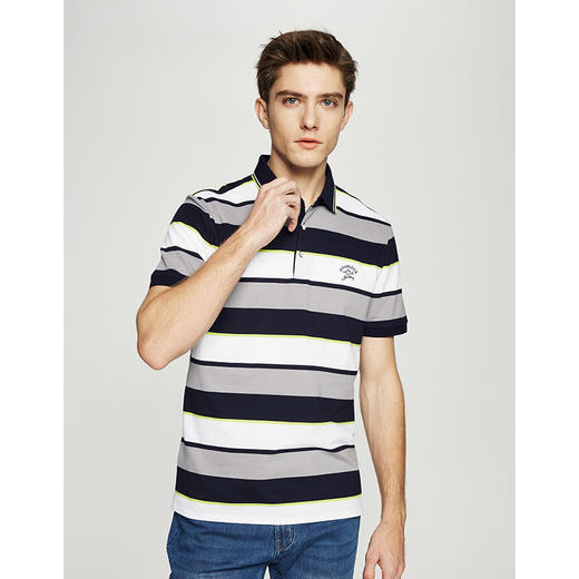 德鲨鲨鱼男士短袖POLO衫2026夏新款休闲商务翻领条纹T恤男 商品图1