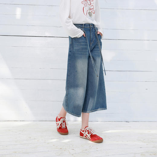 【100棉】三彩2026春季新款复古水洗收腰休闲裤七分裤牛仔裤宽松M 商品图3