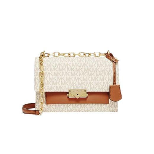 【品牌】MK Cece 中号金属老花单肩斜挎链条信封女包香草白/牛皮棕 商品图5