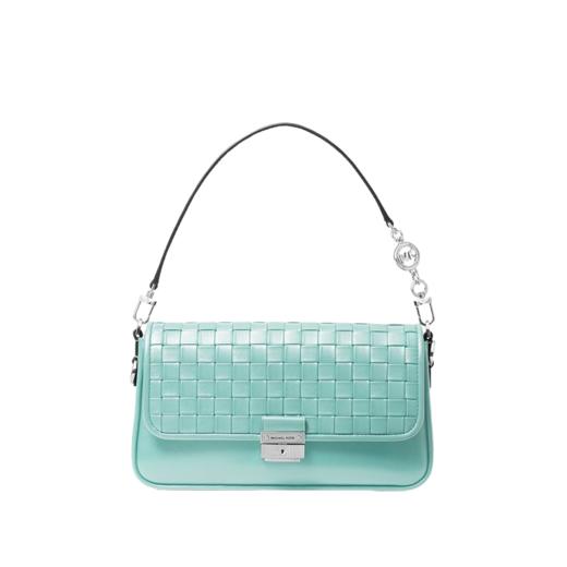 【品牌】MK Bradshaw 小号皮质编织拼接单肩手提女包浅蓝绿色 商品图5