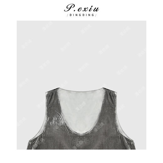 04-1潘依绣丁丁宠粉高级光泽感丝绒U领无袖背心Q33641 商品图2