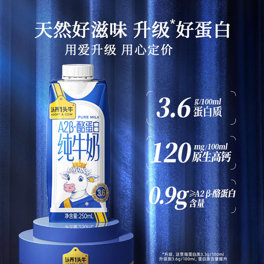 【推荐 | 日期新鲜】认养一头牛A2β-酪蛋白纯牛奶250ml*10盒*4箱 商品图0