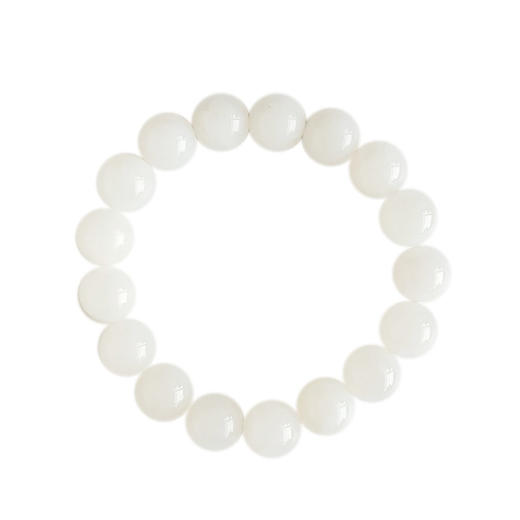 【天然正品】天然无杂裂约12MM俄料一级白和田玉圆珠手串16CM（弹力绳）260126NJM64 商品图0