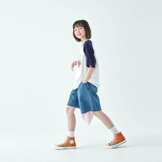 棵初2026年夏季新款亲子中大女童休闲牛仔短裤经典丹宁宽松中裤 商品图3