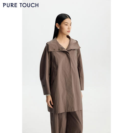 商场同款PURE TOUCH女装26春夏新款连帽风衣棉混纺廓形短外套休闲 商品图4
