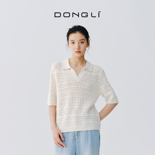 东黎 • 复苏的呼吸 山羊绒女士镂空多色翻领半袖 6058 商品图1