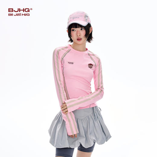 BJHG不计后果赛车风长袖T恤女款春季 印花撞色短款修身打底衫内搭 商品图2