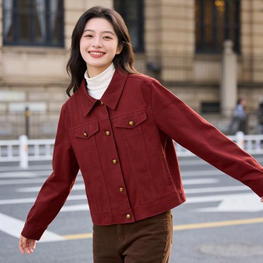 （3-5天发货）ORIGNAL&CO波尔多红牛仔外套，开春氛围感绝了，超显白、巨高级！纯棉水洗牛仔 商品图5