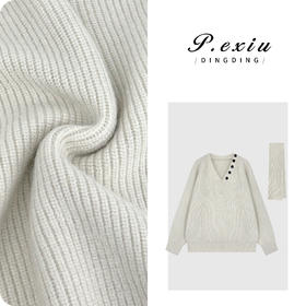 A008潘依绣丁丁宠粉韩系设计感可拆卸围脖V领针织毛衣 L2681