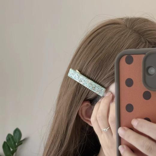 【云梦敦煌发夹】敦煌小众新中式荷花花纹水钻醋酸长方发夹一字夹复古国风发饰鸭嘴夹新款 商品图3