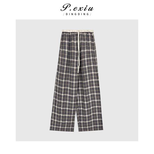 04-3潘依绣丁丁宠粉韩系格纹撞色松紧腰抽绳休闲裤Q4851 商品图0