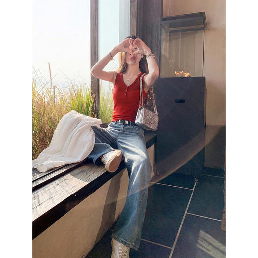 <曾小咸推荐>韩系红色无袖背心女吊带上衣 商品图3