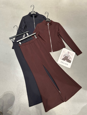 SC1AL02_绀蝶色_裤子_春秋_高腰前开叉微喇阔腿休闲_高级女装_BERNIEELEN 伯妮斯茵