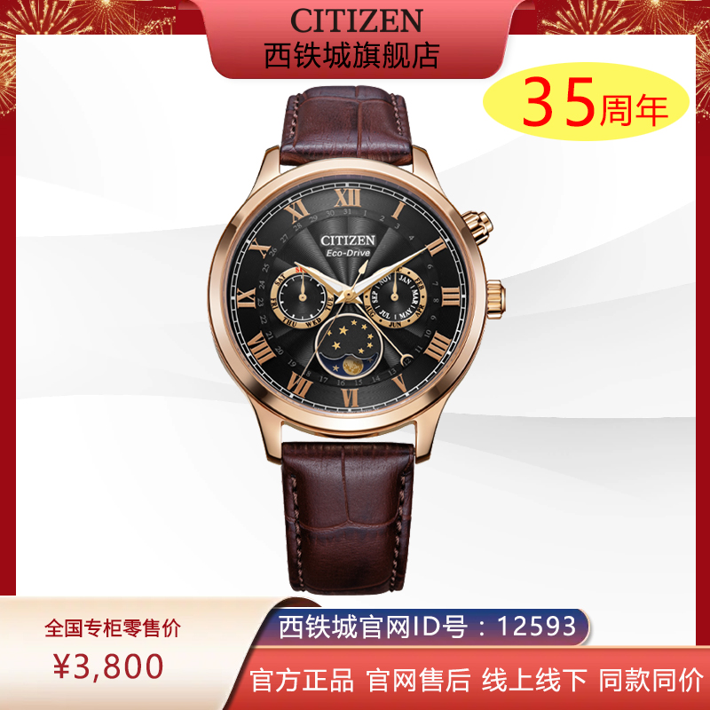 西铁城日本官方正品光动能月相盈亏月份星期日历男表AP1059-19E