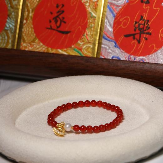 红玛瑙珍珠手串 单颗珍珠 5-6mm 玛瑙珠子 4mm  三颗珍珠 6-7mm 玛瑙珠子 6mm 配件 925 银镀金   新年氛围感 商品图11