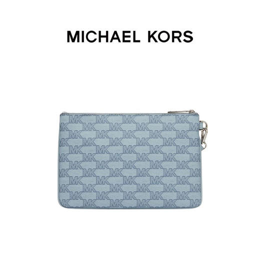 【品牌】 MK  Jet Set Item 大号印花金属链条手拿包淡蓝色 商品图1