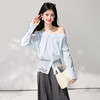 西遇斜领露肩蓝色衬衫女2026年春季新款不规则蕾丝薄款套头衬衣SS060150 商品缩略图2