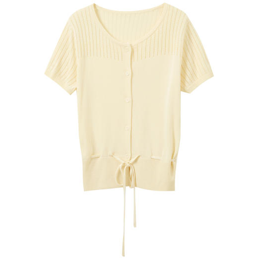 三彩2026春季新款镂空圆领开衫短袖针织衫收腰上衣小外套M 商品图4