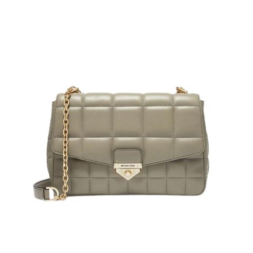 【品牌】 MK  Soho 超大号格纹皮质金属链条单肩斜挎包浅军绿色 商品图5