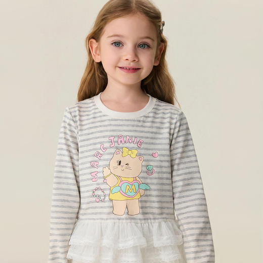 马克珍妮萌趣猫咪女童亲肤花边T恤2026年春装新款560081 商品图4