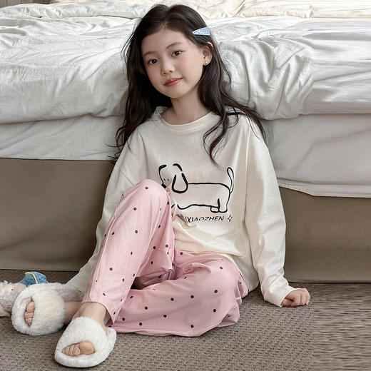 【透气亲肤柔软❗️少女甜美风】2026新款春季女童家居服休闲圆领长袖宽松空调服女孩甜美睡衣套装。jd 商品图1