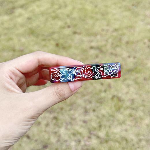 【云梦敦煌发夹】敦煌小众新中式荷花花纹水钻醋酸长方发夹一字夹复古国风发饰鸭嘴夹新款 商品图8