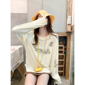 <曾小咸推荐>韩系黄色印花长袖t恤女上衣【预售3-15天发货】
