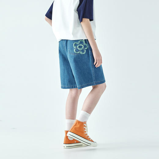 棵初2026年夏季新款亲子中大女童休闲牛仔短裤经典丹宁宽松中裤 商品图2