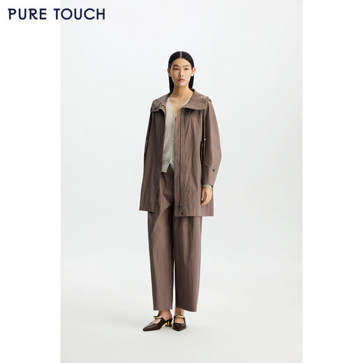 商场同款PURE TOUCH女装26春夏新款连帽风衣棉混纺廓形短外套休闲 商品图1