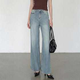 西遇美式复古做旧阔腿牛仔裤女2026年春季新款宽松高腰显瘦直筒裤E0060145