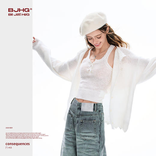 FTT FlyTheTruth 镂空针织开衫女春季2026年新款羊毛宽松圆领上衣 商品图2