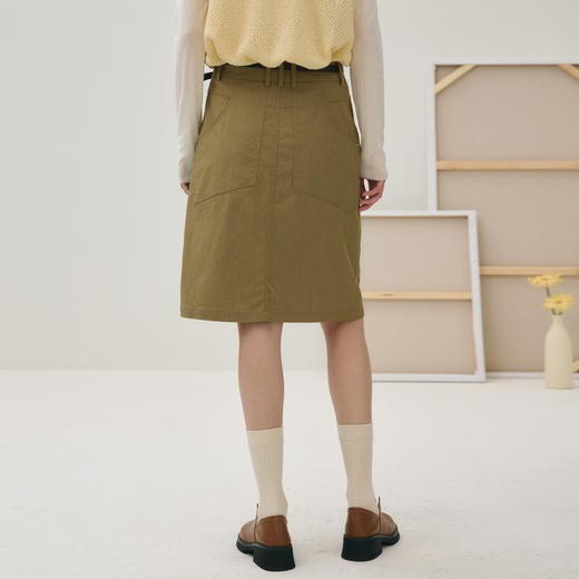 谜底半裙女2025秋新品百搭舒适挺括双色微皱包臀裙短裙253MB1035 商品图2