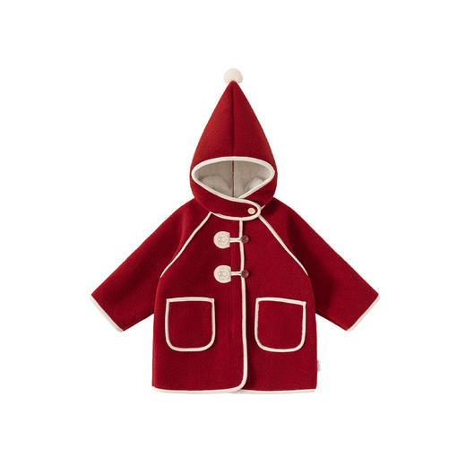 邦选小童呢大衣红色过年尖尖帽 中长款巫师帽女童外套 商品图4
