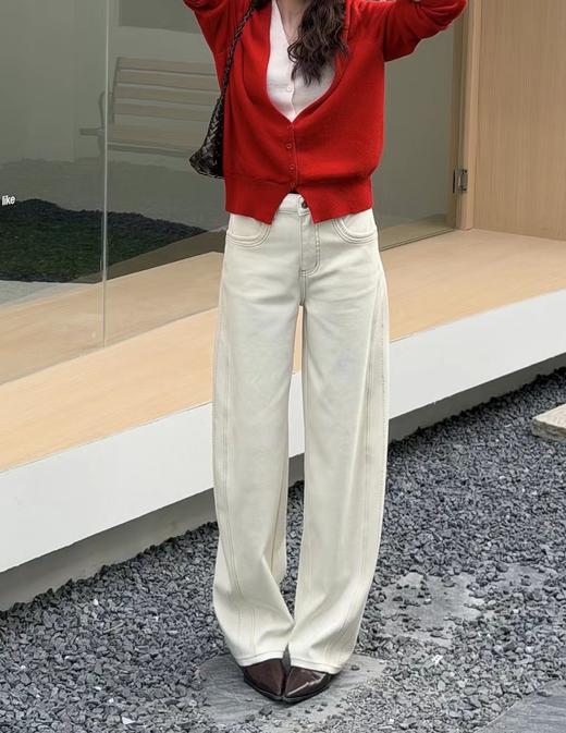 SC1L07_凝脂色_牛仔裤_春季_高腰直筒阔腿宽松垂感毛边_高级女装_BERNIEELEN 伯妮斯茵 商品图1