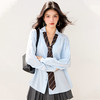 西遇POLO领配领带长袖衬衫女2026年春季新款宽松学院风蓝色衬衣SS060157 商品缩略图2