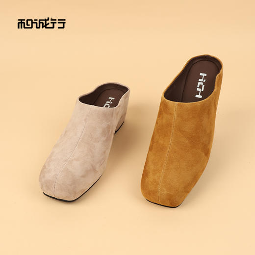 和诚行2026春季新款韩式包头拖绒面方头厚底粗跟懒人女式半拖0070566 商品图1