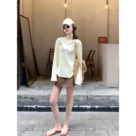 <曾小咸推荐>韩系黄色印花长袖t恤女上衣【预售3-15天发货】 商品图2